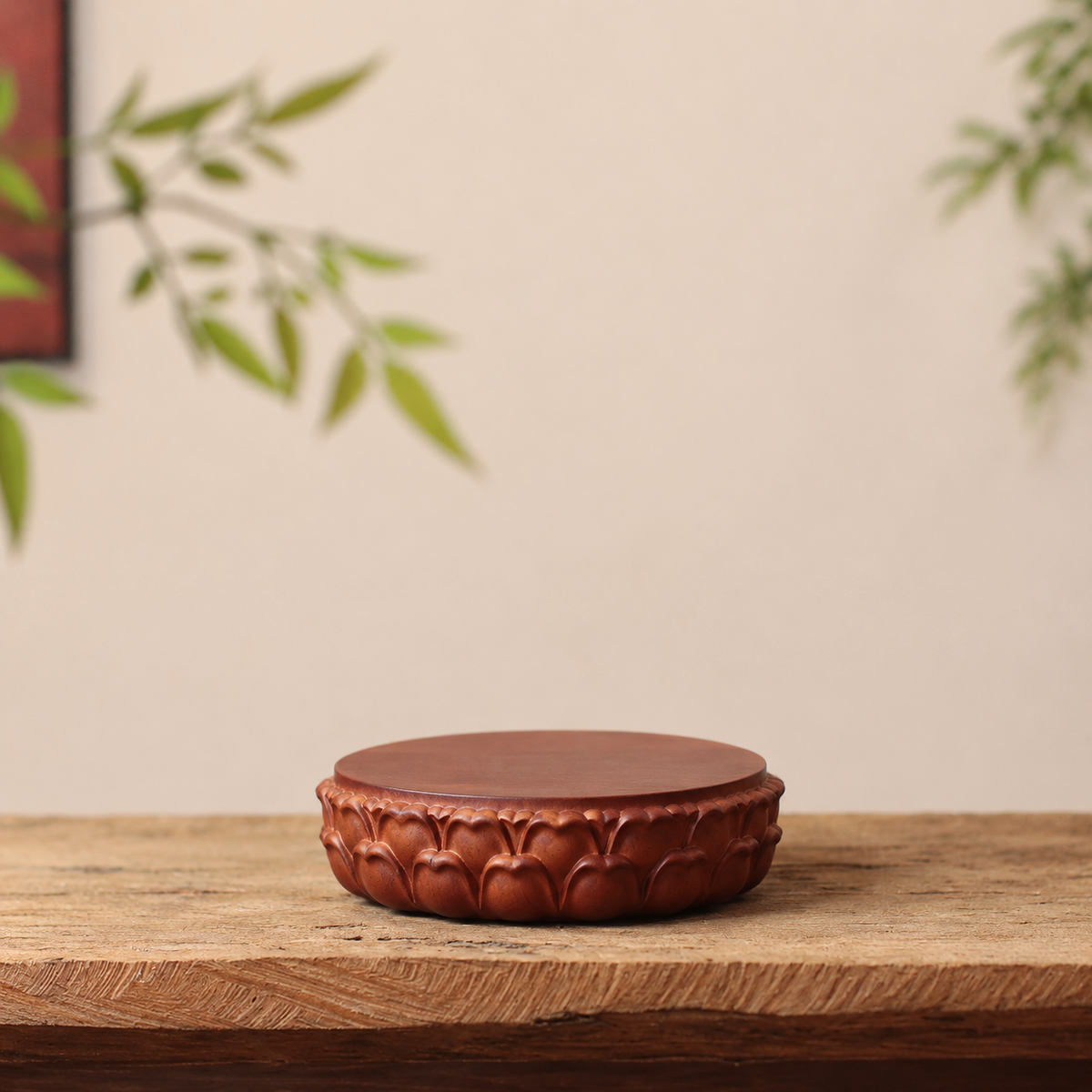 Carved Lotus Display Base in Padauk Wood