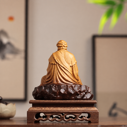 Bodhidharma on Rock Seat in Cypress Wood — Product photo 6