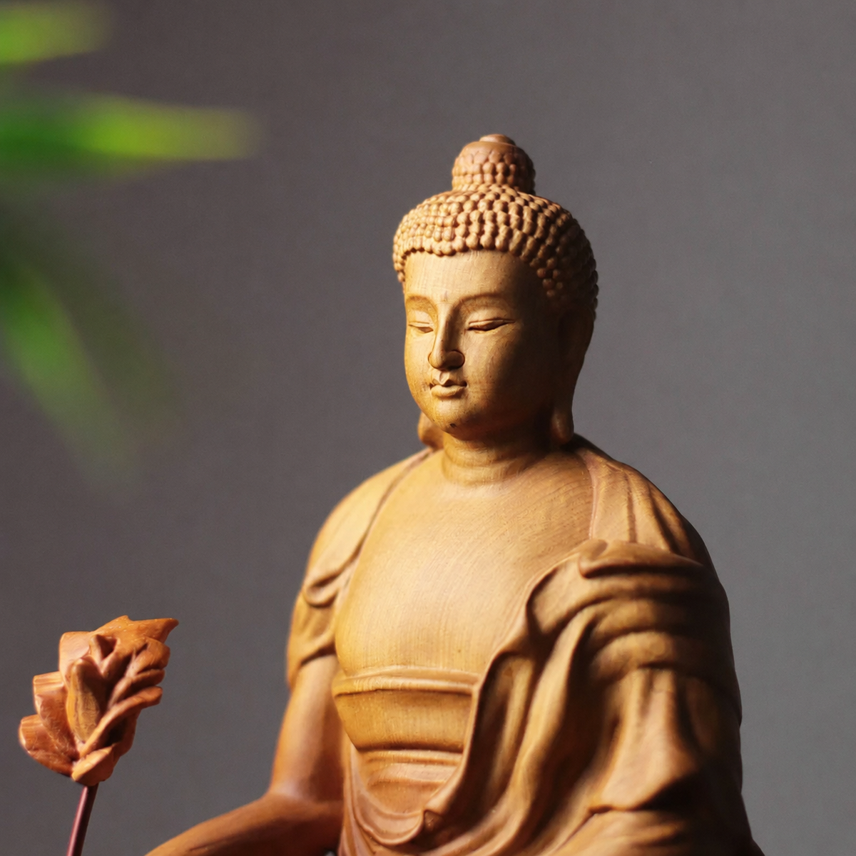 Medicine Buddha with Bowl in Cypress Wood — Product photo 3