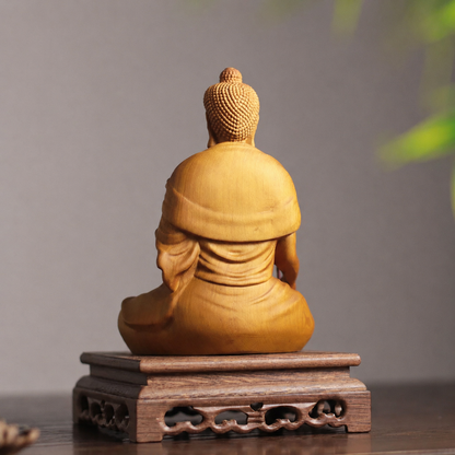 Medicine Buddha with Bowl in Cypress Wood — Product photo 5