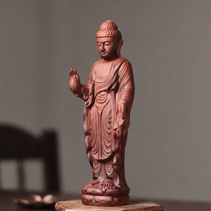 Standing Abhaya Buddha Statue in Padauk Wood — Product photo 1