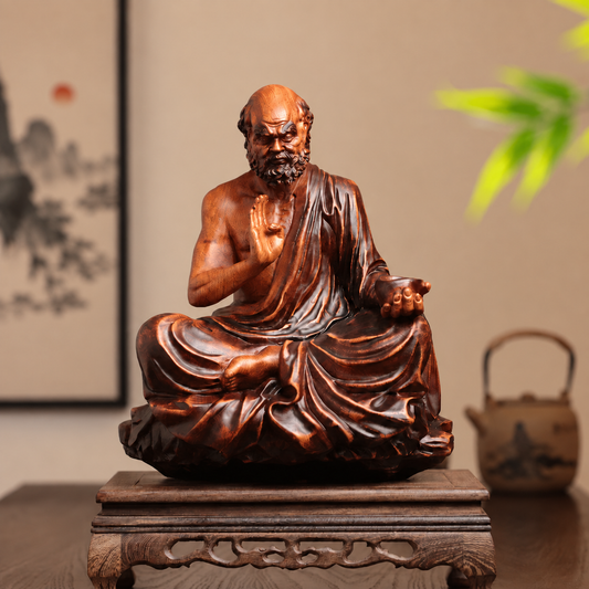 Large Meditating Bodhidharma Statue in Padauk Wood — Product photo 1