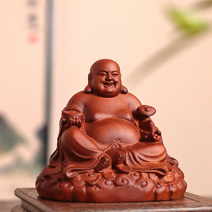 Laughing Buddha with Ingot in Aromatic Wood — Product photo 1