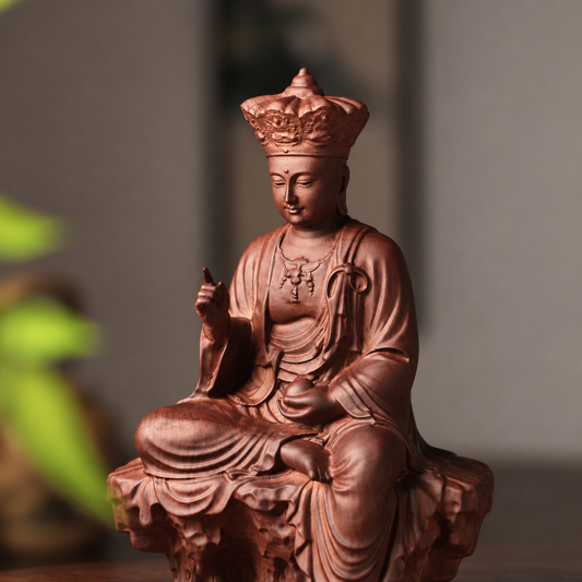 Kshitigarbha on Rock Seat in Padauk Wood — Product photo 1