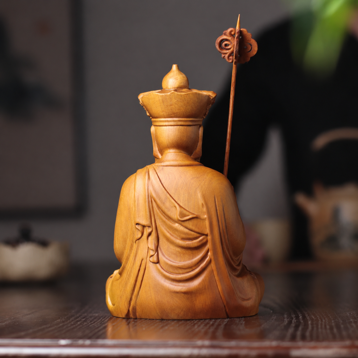 Seated Kshitigarbha with Staff in Cypress Wood
