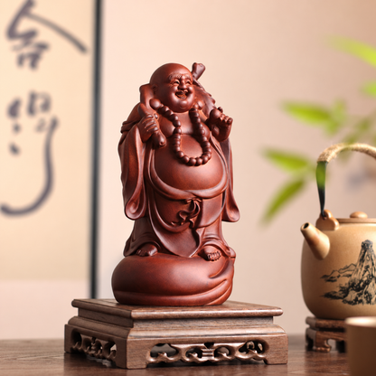 Standing Laughing Buddha with Sack in Huali Wood