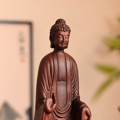 Seated Abhaya Buddha Statue in Huali Wood