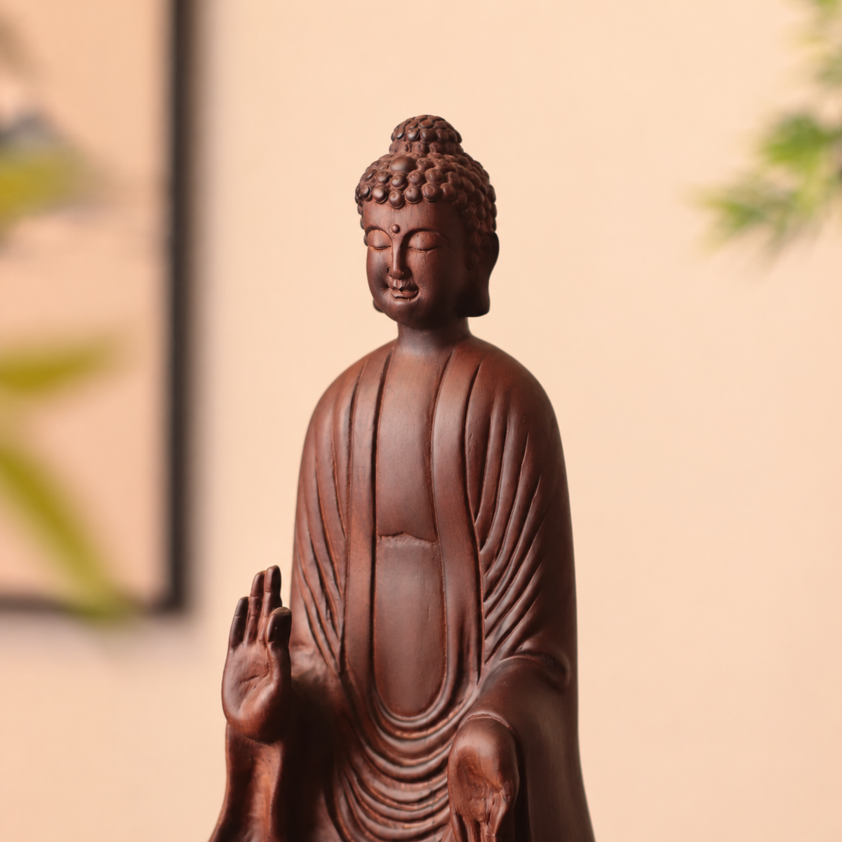 Seated Abhaya Buddha Statue in Huali Wood