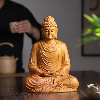 Shakyamuni Meditation Buddha in Cypress Wood