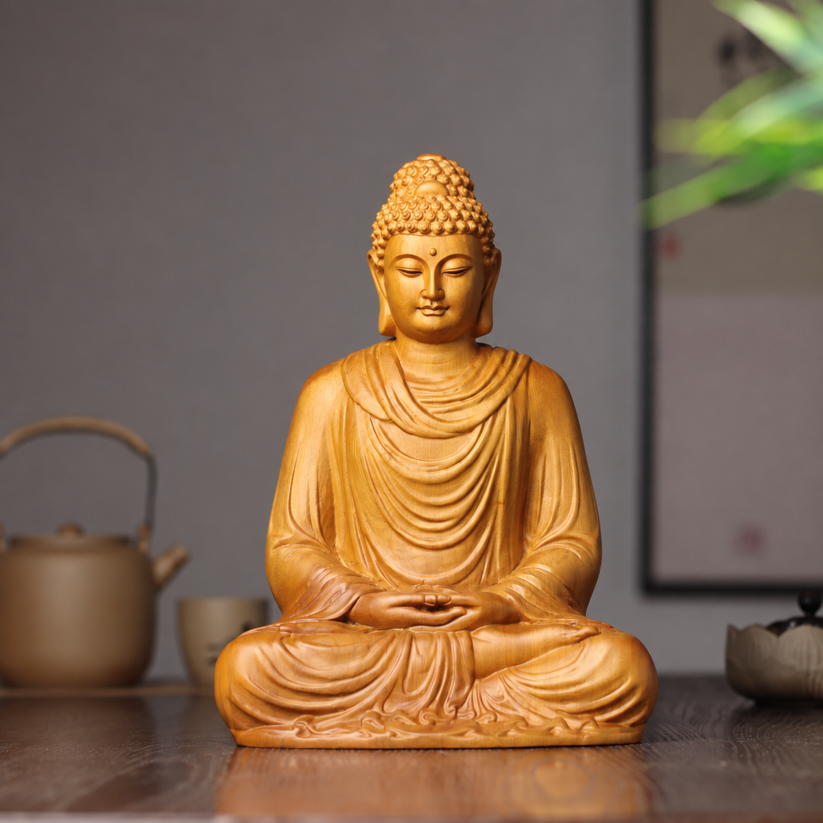 Shakyamuni Meditation Buddha in Cypress Wood