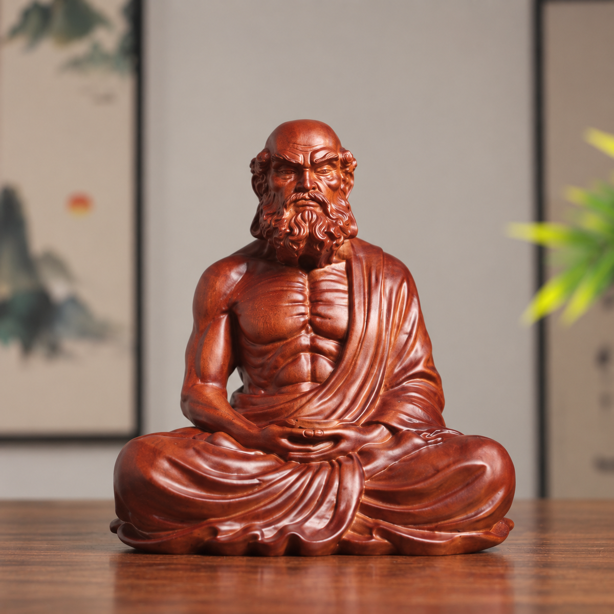 Bodhidharma with Alms Bowl in Padauk Wood