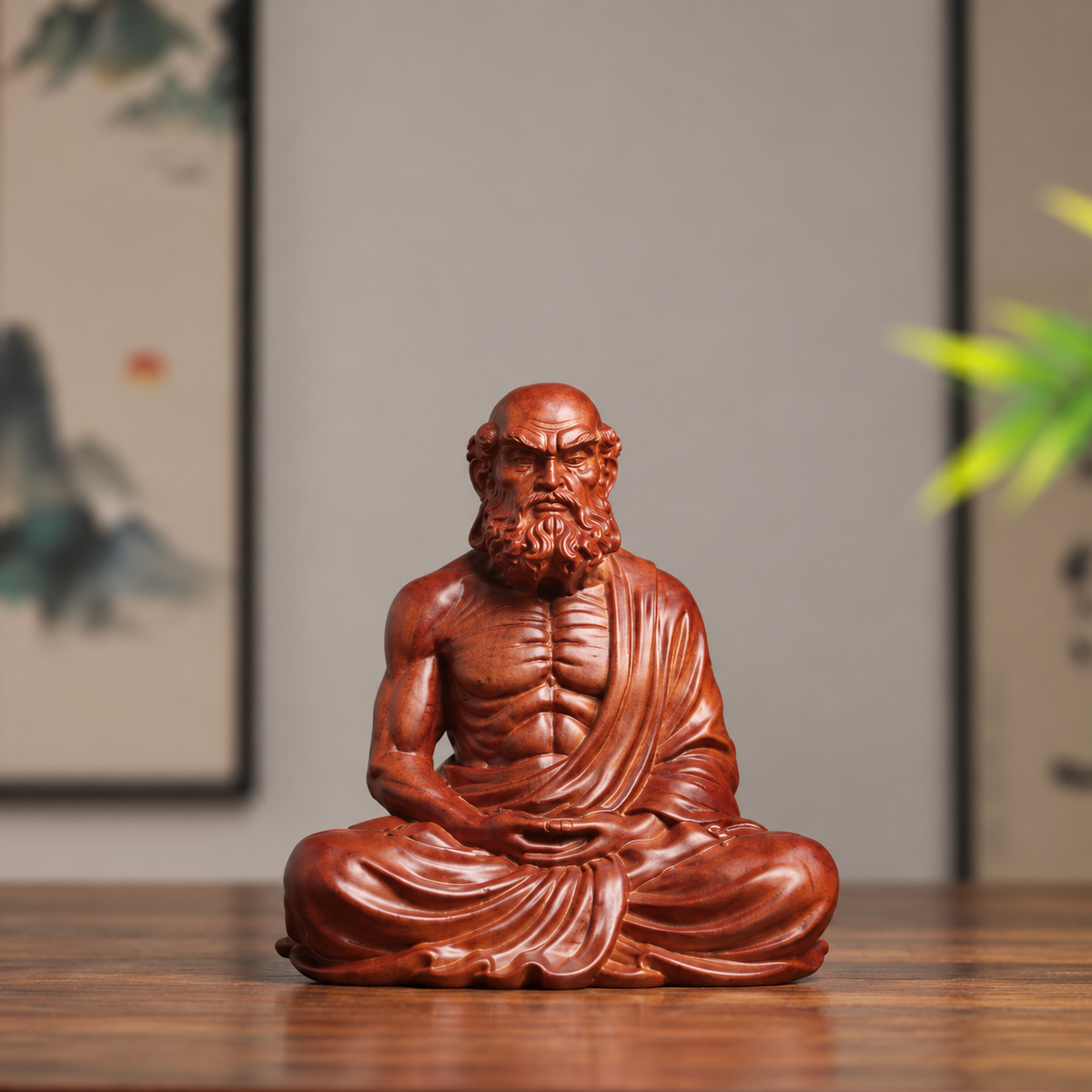 Bodhidharma with Alms Bowl in Padauk Wood