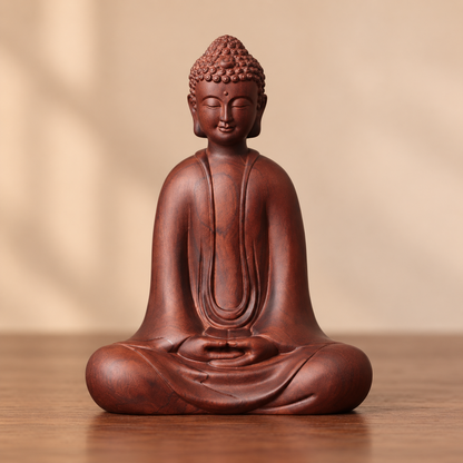 Seated Meditation Buddha in Natural Padauk Wood
