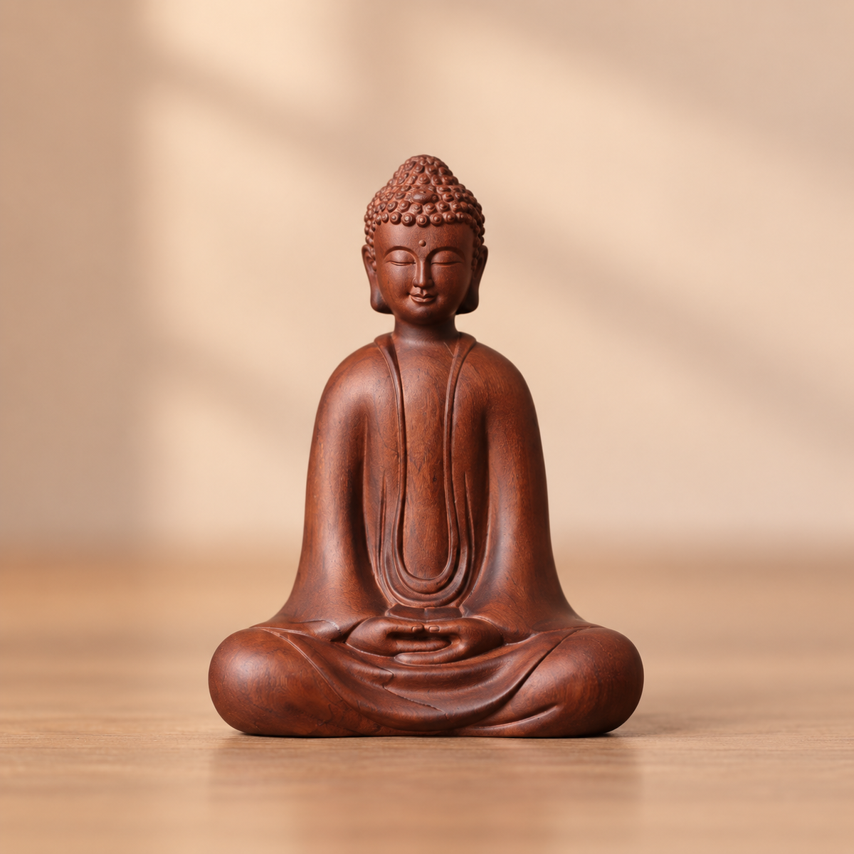 Seated Meditation Buddha in Natural Padauk Wood