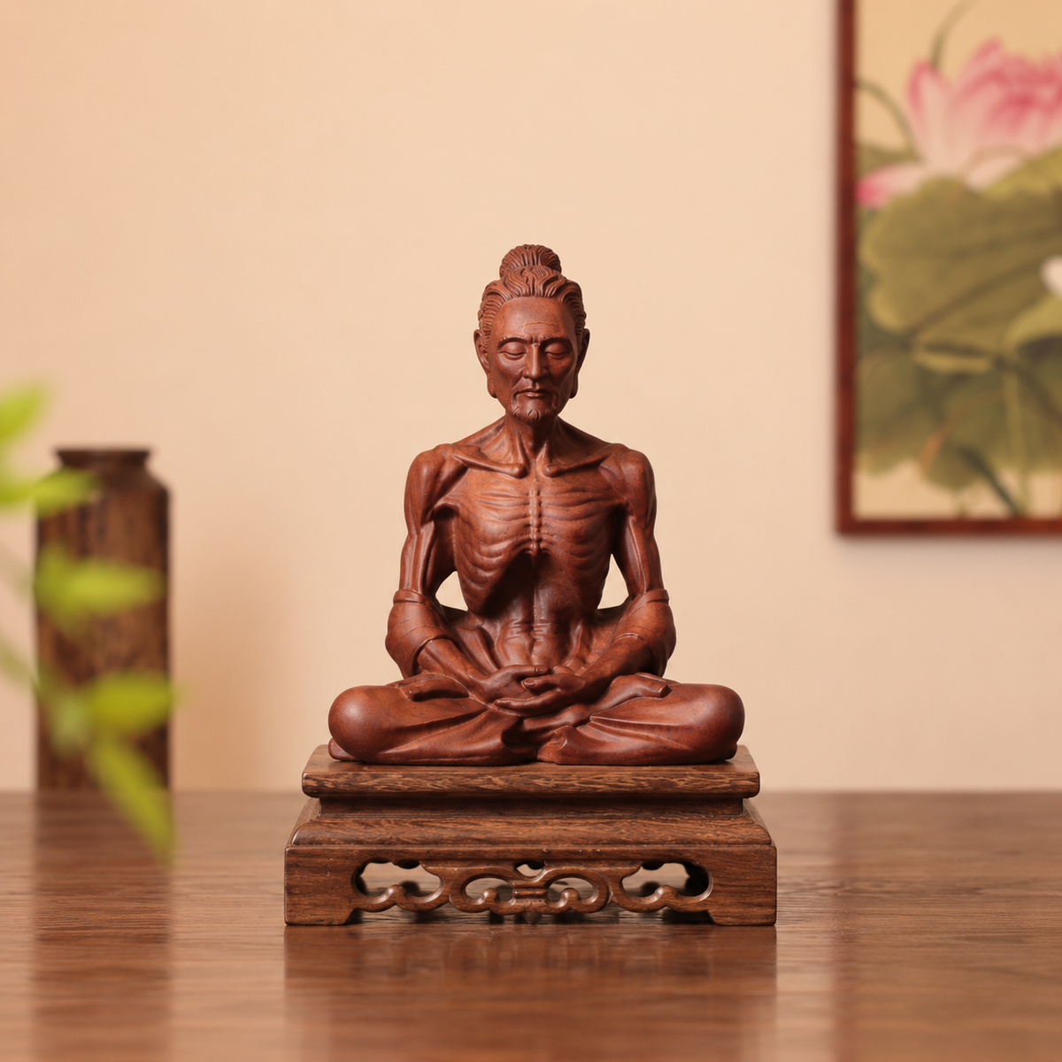 Fasting Buddha Statue in Padauk Wood
