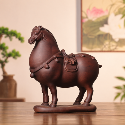 Tang-Style Horse Sculpture in Huali Wood