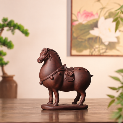 Tang-Style Horse Sculpture in Huali Wood