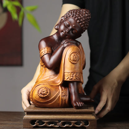 Resting Buddha Statue in Padauk Wood, 11.8 in