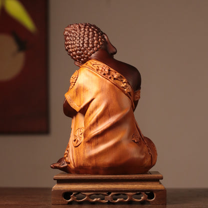 Resting Buddha Statue in Padauk Wood, 11.8 in