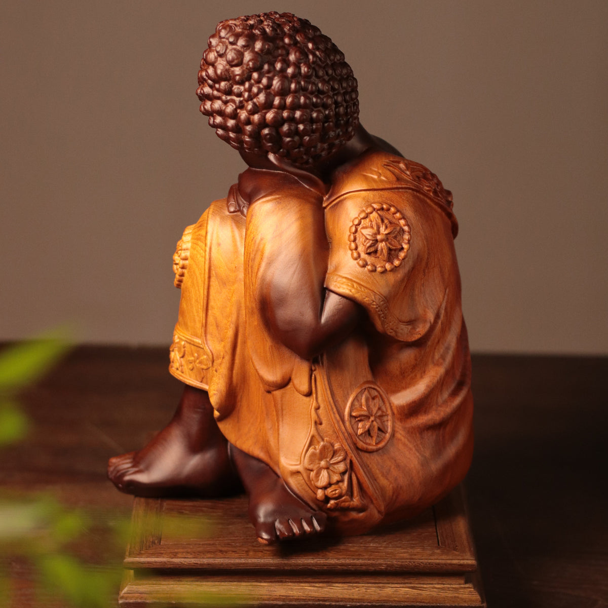 Resting Buddha Statue in Padauk Wood, 11.8 in