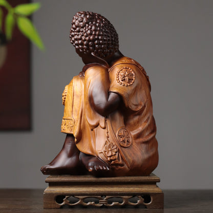 Resting Buddha Statue in Padauk Wood, 11.8 in