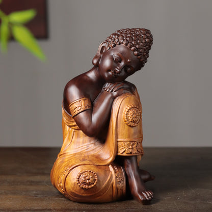 Resting Buddha Statue in Padauk Wood, 11.8 in