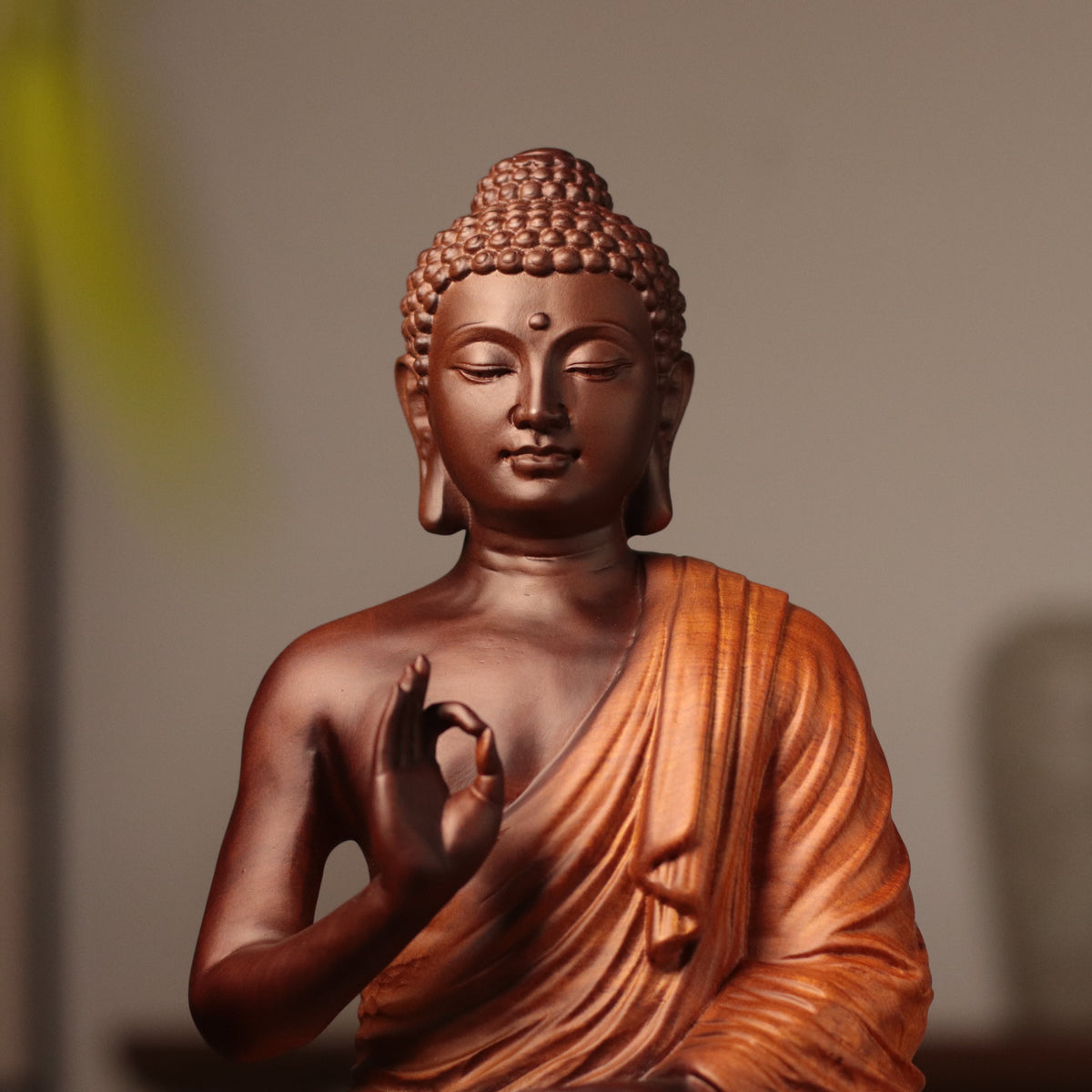 Shakyamuni Buddha Statue in Padauk Wood, 11.8 in
