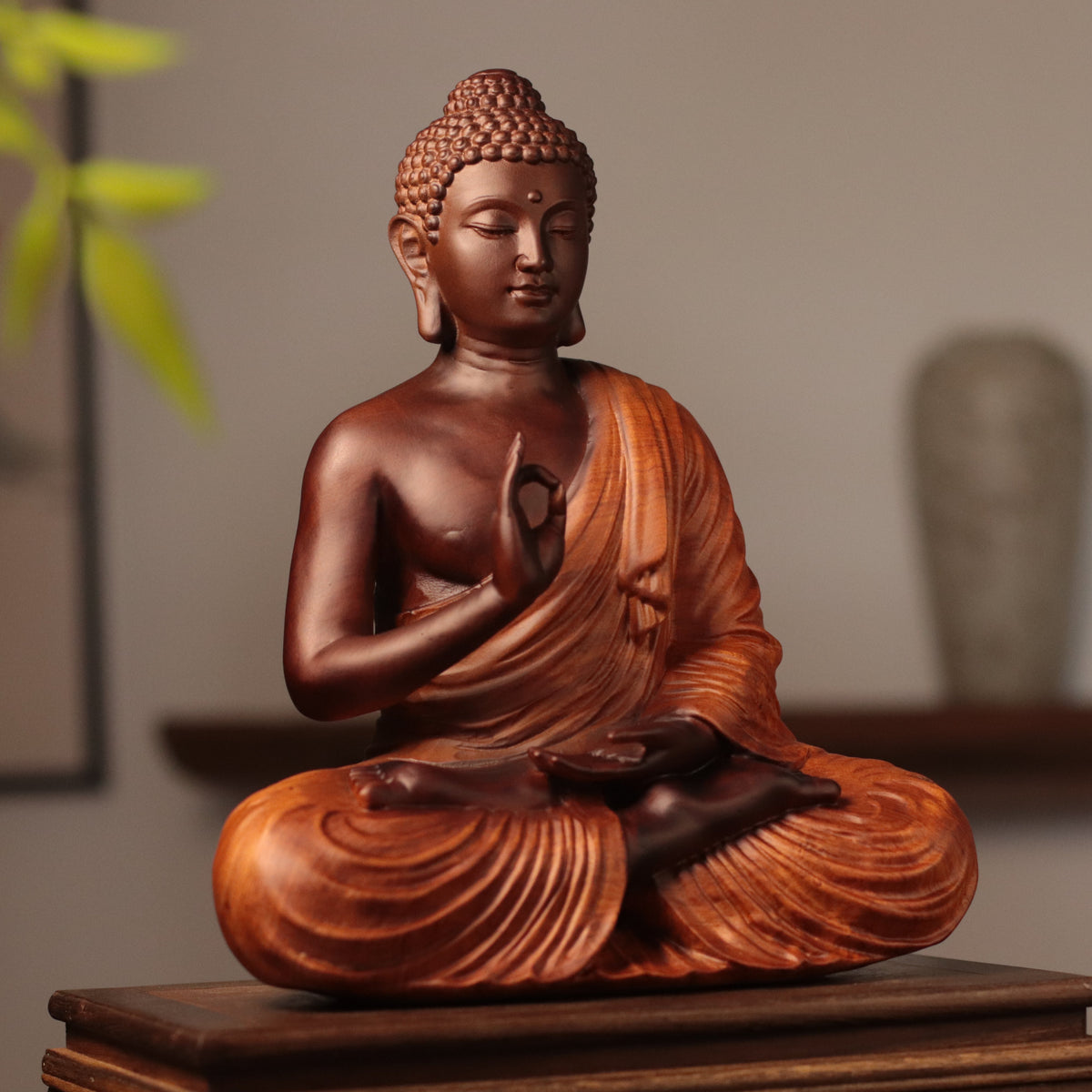 Shakyamuni Buddha Statue in Padauk Wood, 11.8 in