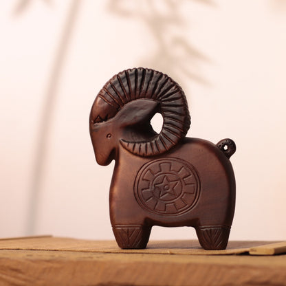 Star-Pattern Goat Figurine in Khaya Wood