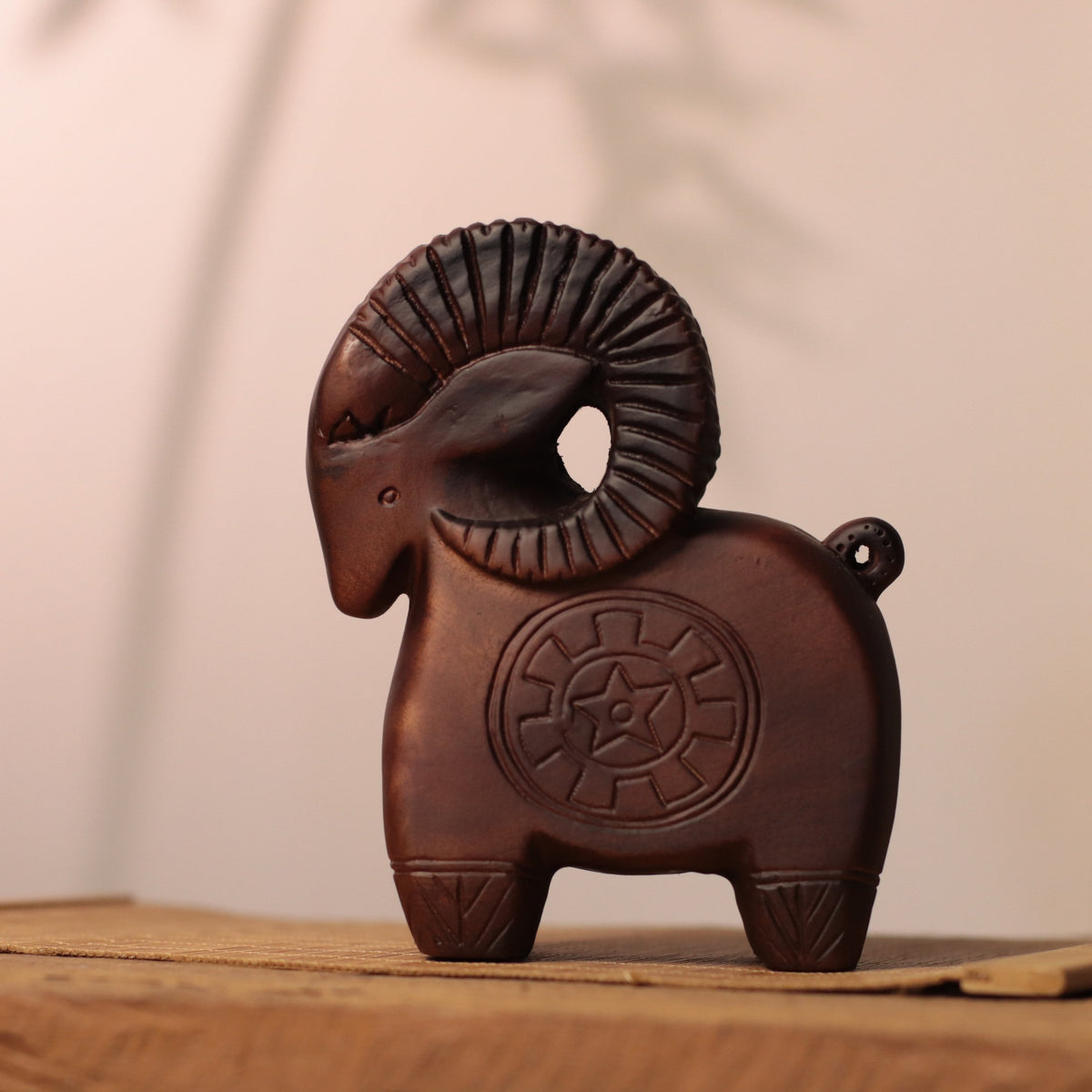 Star-Pattern Goat Figurine in Khaya Wood