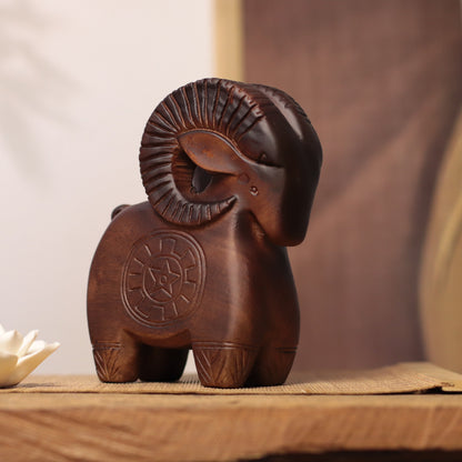 Star-Pattern Goat Figurine in Khaya Wood