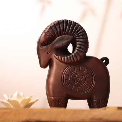 Star-Pattern Goat Figurine in Khaya Wood