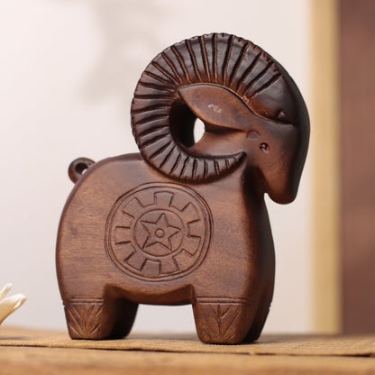 Star-Pattern Goat Figurine in Khaya Wood