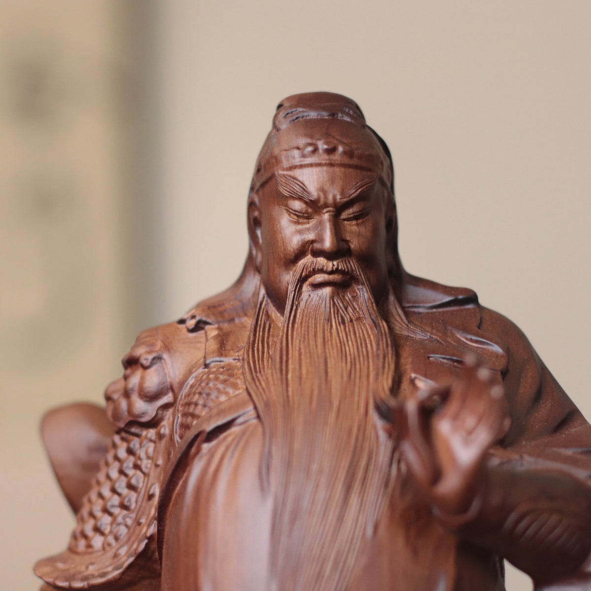 Guan Yu Warrior Statue in Padauk Wood, 15.7 in