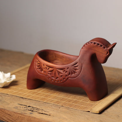Horse Catchall Tray in Carved Khaya Wood
