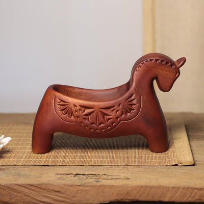 Horse Catchall Tray in Carved Khaya Wood
