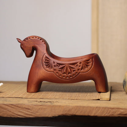 Horse Catchall Tray in Carved Khaya Wood