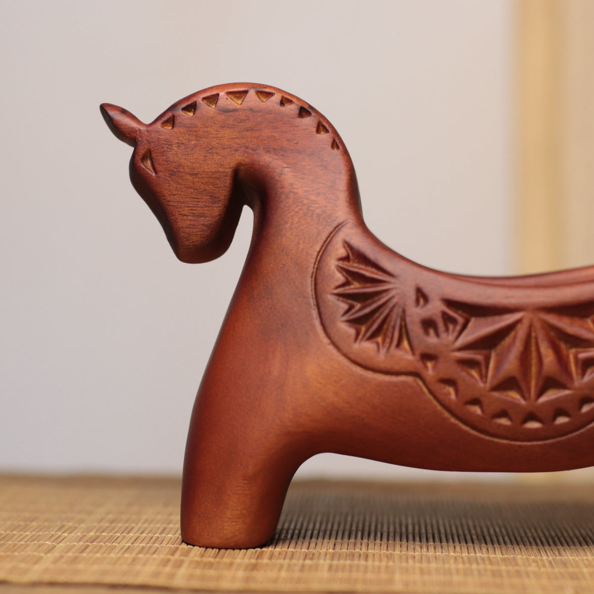 Horse Catchall Tray in Carved Khaya Wood