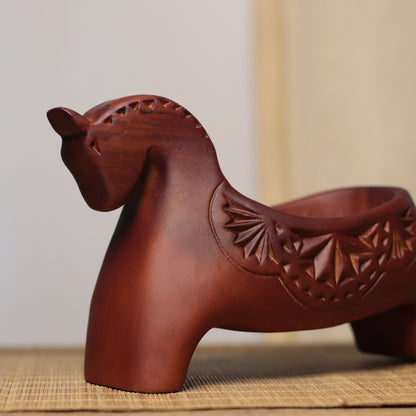 Horse Catchall Tray in Carved Khaya Wood