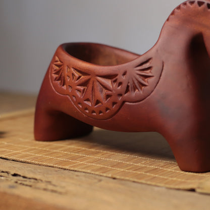 Horse Catchall Tray in Carved Khaya Wood