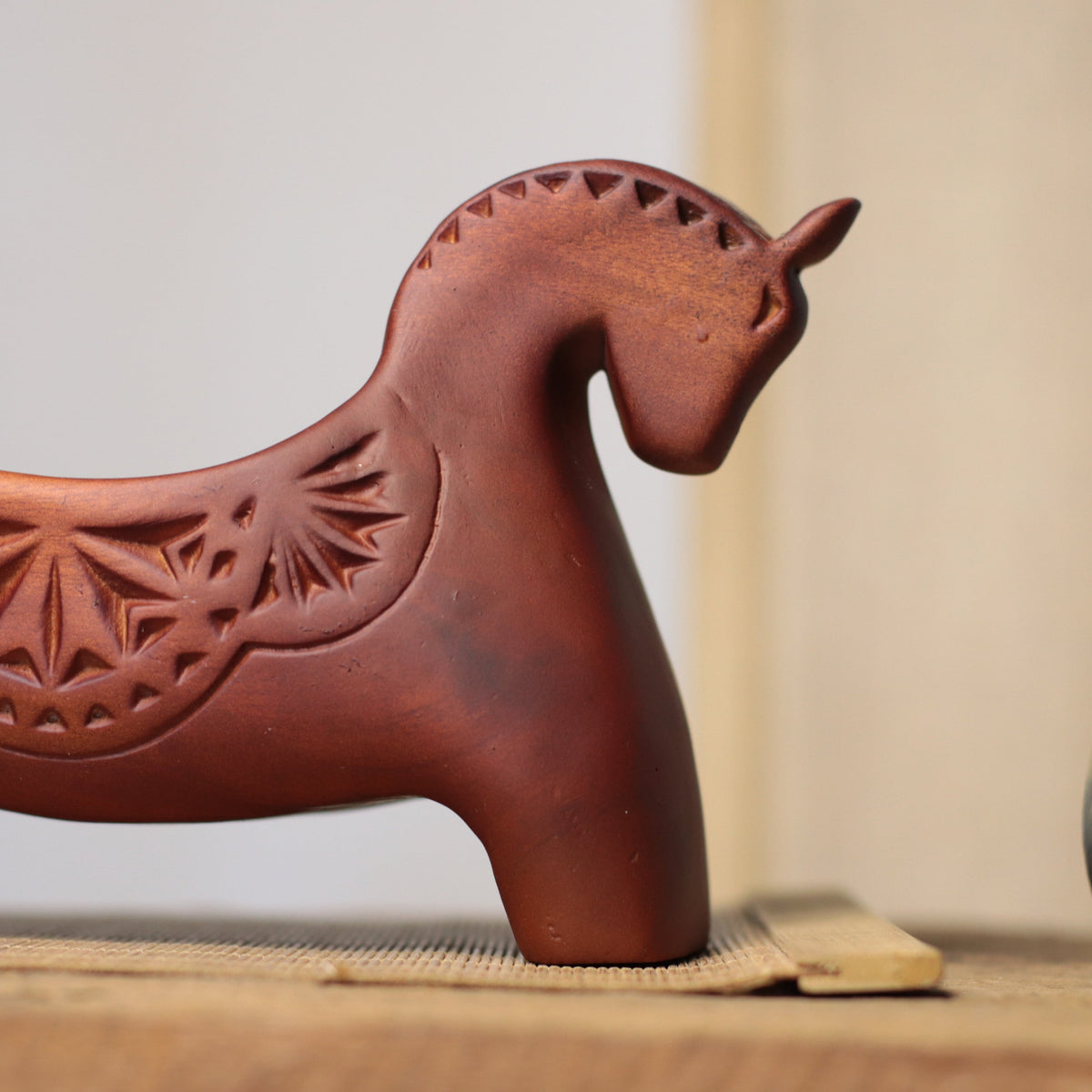 Horse Catchall Tray in Carved Khaya Wood