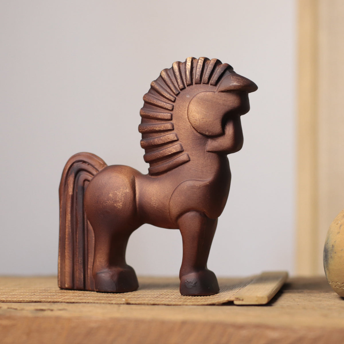 Spiral-Mane Horse Figurine in Khaya Wood