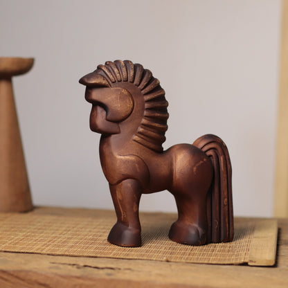 Spiral-Mane Horse Figurine in Khaya Wood