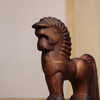 Spiral-Mane Horse Figurine in Khaya Wood