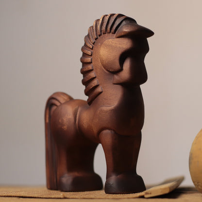 Spiral-Mane Horse Figurine in Khaya Wood