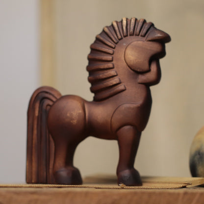 Spiral-Mane Horse Figurine in Khaya Wood