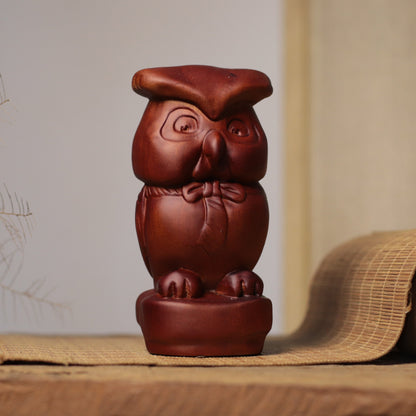 Bow Tie Owl Figurine in Khaya Wood