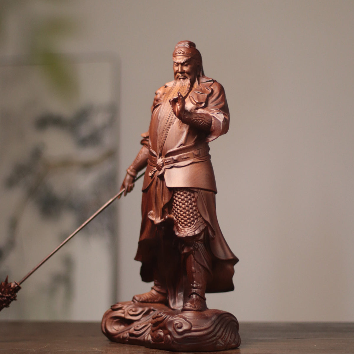 Guan Yu Warrior Statue in Padauk Wood, 15.7 in