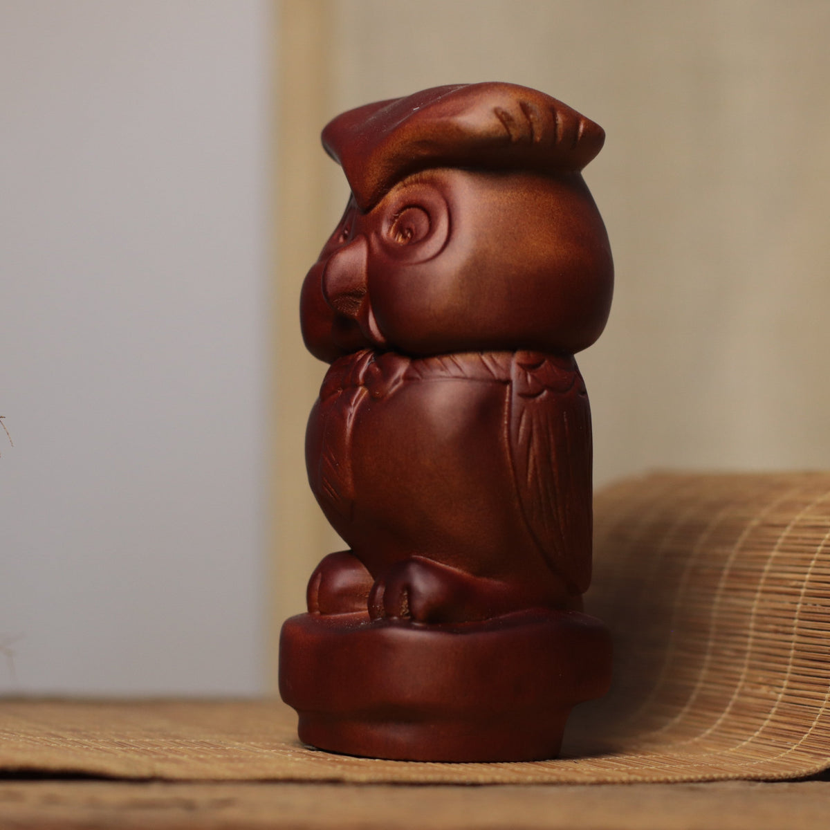 Bow Tie Owl Figurine in Khaya Wood