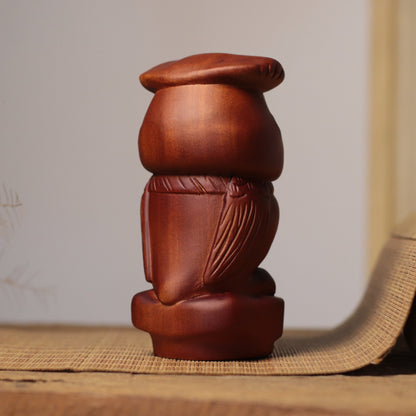 Bow Tie Owl Figurine in Khaya Wood